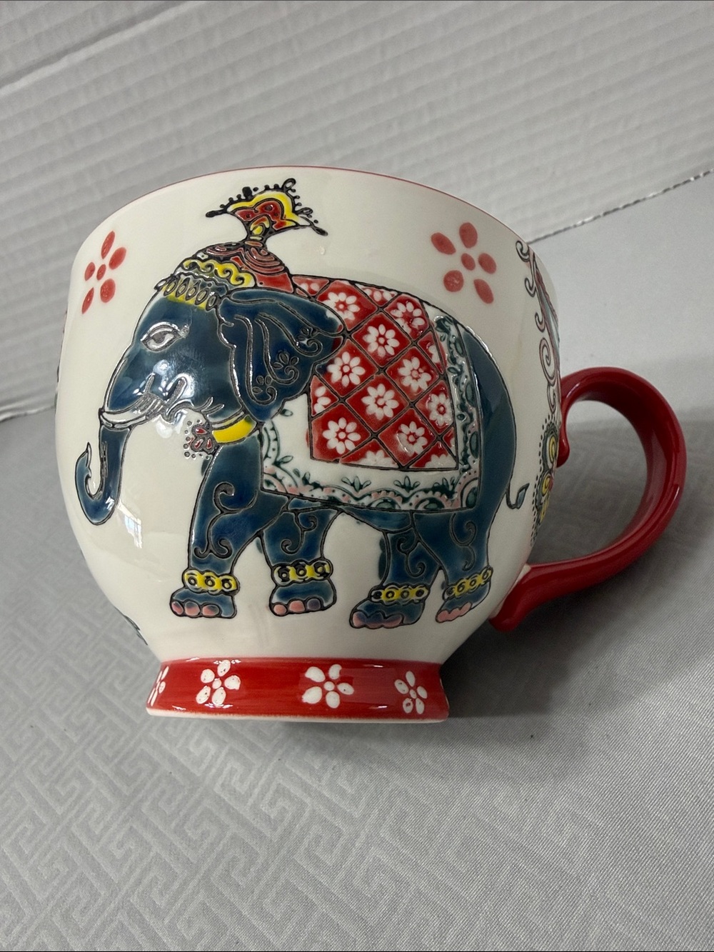 Potter’s Studio Hand Painted Boho Elephant Ceramic Pedestal Coffee Mug Cup